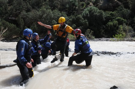 Helping Phil across the river on rescue day