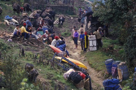 The "organised chaos" that is the hike into the river