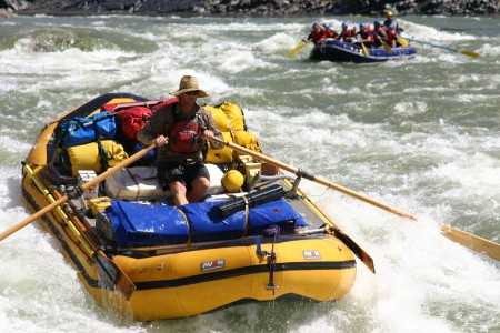 Stan rowing a gear raft on The Grand Canyon