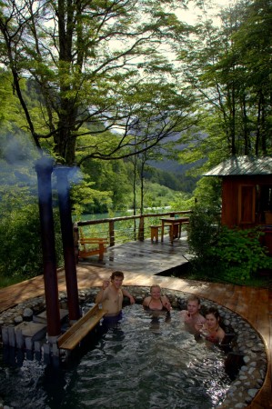 Relaxing in the hot tub at the end of a great day rafting on the Futaleufu