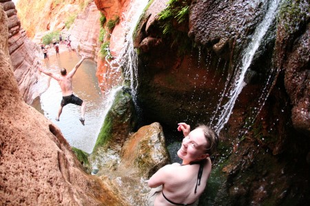 Jumping into the pool at Elves Chasm, Colorado River