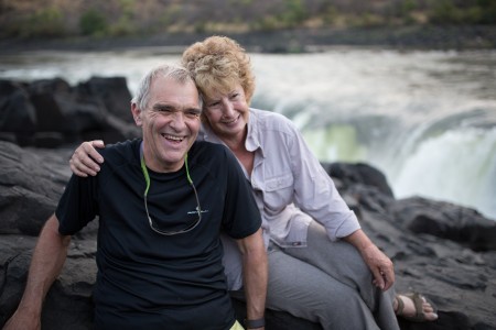 Steve and Pat celebrating in style on the Zambezi