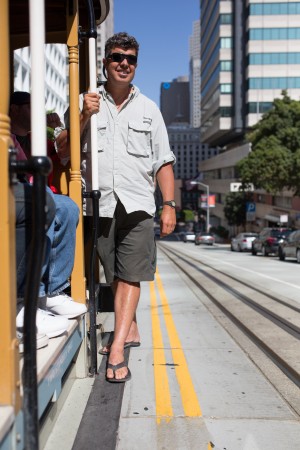 Hamish riding the cable car in San Francisco