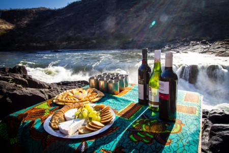 Wine and cheese at Moemba Falls