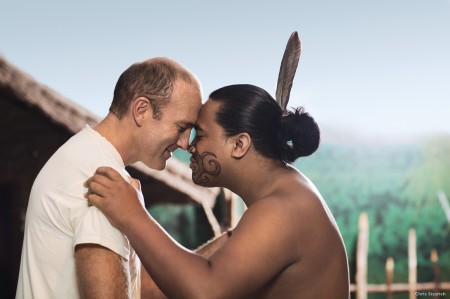 The traditional maori greeting, a hongi.