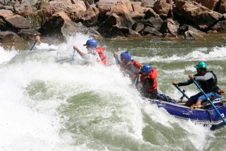 Dave paddling hard through Hermit on The Colorado River, Grand Canyon