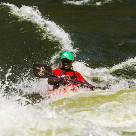 Lovemore doing what he loves best, kayaking The Zambezi