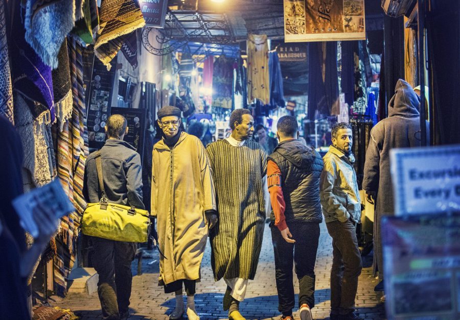 Images of men in souk in Marrakech