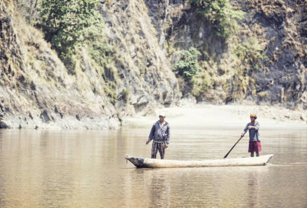 Image of traditional Nepali boat (dunga) on Karnali River