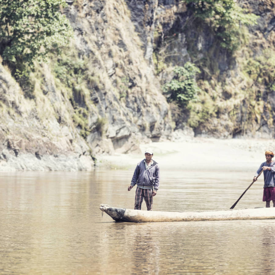 Image of traditional Nepali boat (dunga) on Karnali River