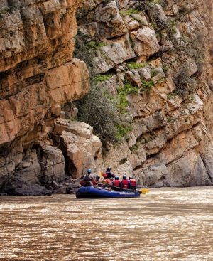rafting past spectacular strata on the Ahansel river