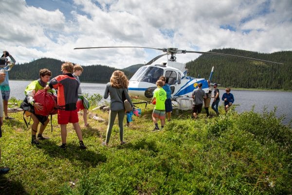 Helicopter landing by Magpie Lake