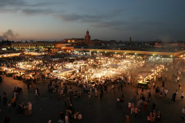 Djeema El Fna at dusk in Marrakech