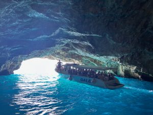 A boat inside the Blue Cave, Montenegro